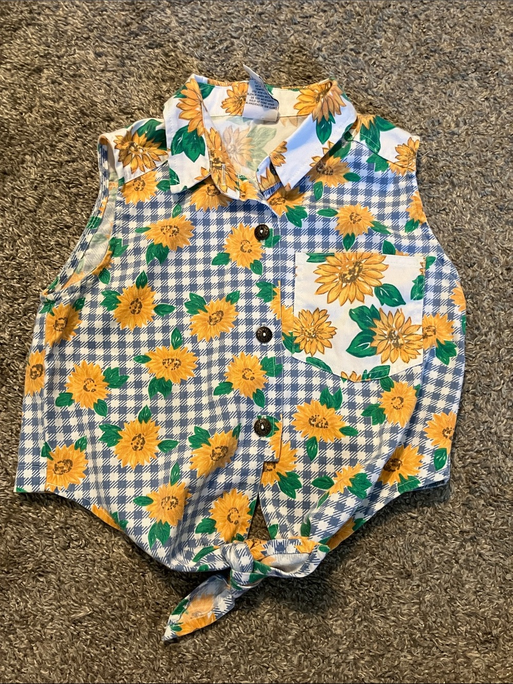 Vintage Sister Be Cool Girls' Sunflower Tie-Front Sleeveless Top size 12